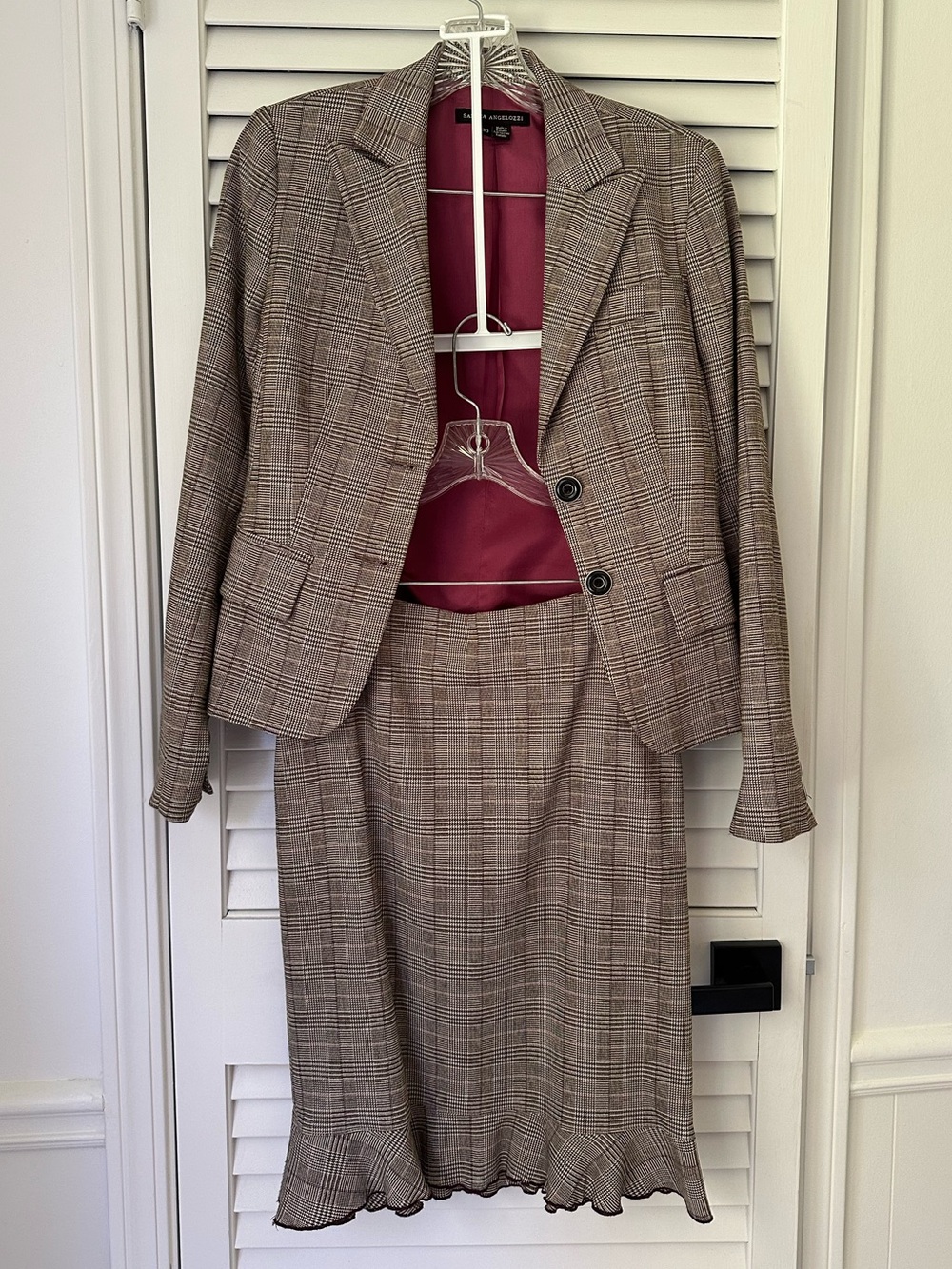 Women's Plaid Blazer & Skirt - Taupe